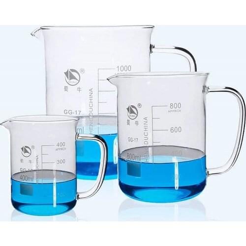 1pcs Glass beaker with plastic handle High borosilicate glass measuring cup with scale 500ml 800ml 1000ml Laboratory glassware