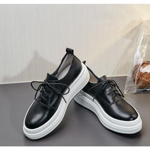 Womens genuine leather platform flats sneakers leisure soft comfortbale oxfords thick sole female brogues shoes for women