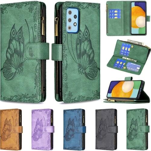 For Samsung Galaxy S21 S20 Ultra A41 A52 A42 butterfly Vintage PU Leather Flip Case zipper Wallet Card Slot Magnetic Stand Cover