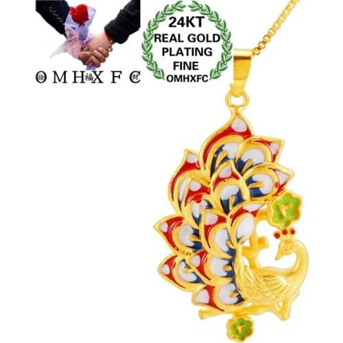 OMHXFC Jewelry Wholesale PN425 European Fashion Woman Girl Party Birthday Wedding Gift Vintage Peacock 24KT Gold Pendant Charm
