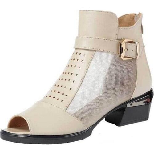 ZXRYXGS 2021 New Summer Fish Mouth Cowhide Mesh Boots Womens Sandals Thick Heel Shoes Fashionable Sandals Large Size Sandals