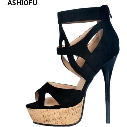 ASHIOFU Handmade Womens Stiletto Sandals Cross Straps Summer Shoes Party Prom Sexy Platform Fashion Sandals Shoes