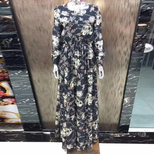 Size Women Plus 2021 Spring Runway Fashion Long Sleeve Vintage Print Party Holiday Maxi Dress Vestidos