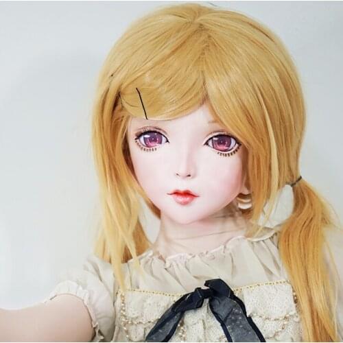 KM104) Handmade Female Resin Crossdress Pretty Girl Full Head Lolita BJD Doll Mask Cosplay Kigurumi Mask Crossdresse
