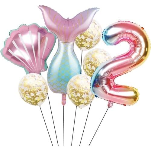 1set Mermaid tail Party Balloons Number Foil Baloes Birthday Party Decorations kids confetti latex ball Baby girl Helium Globos