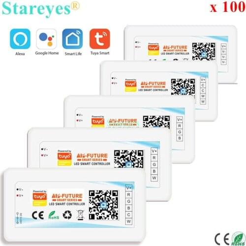 100 Pcs Wifi Smart Controller Alexa Google Home Voice DC5-24V Single color CCT RGB RGBW RGBCCT 5 in 1 LED Strip Light Dimmer APP