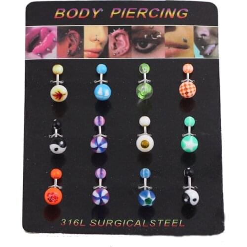 12 PCS/ Lot Cheap Acrylic & Surgical Steel Belly Button Rings 1.6*10mm Navel piercing Belly Piercing Nombril Piercing Ombligo