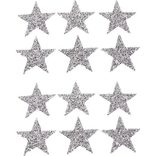 12 pcs Iron On Patches - Silver Star Patch Iron On Patch Embroidered Applique for Clothing Jacket Shirt Vest Hat Backpack