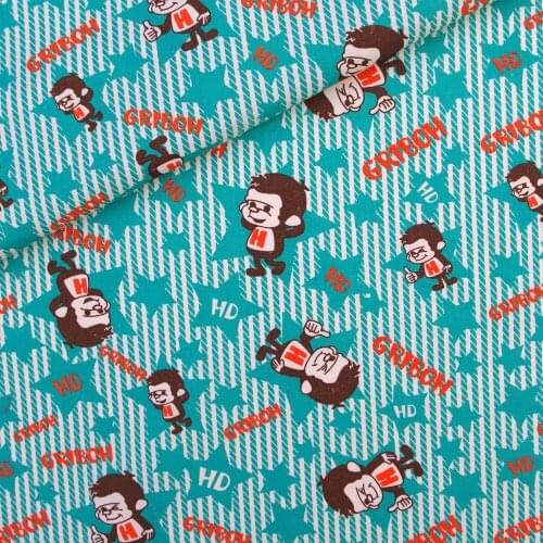 140cmx50cm Cotton Woven Fabric for patchwork, handmad, textile, cloth - Cartoon - stripe and monkey (Green)