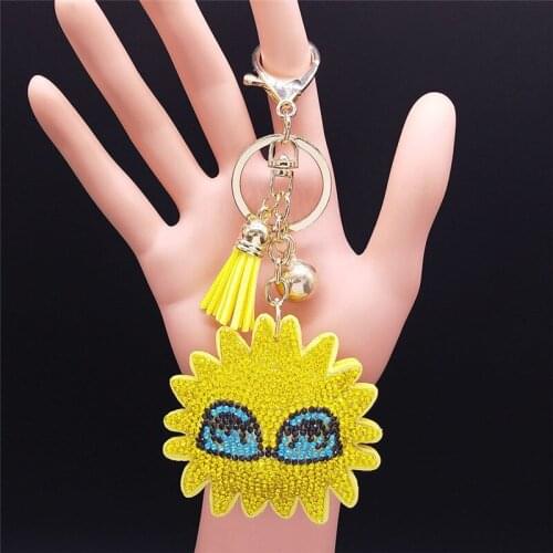 2021 Fashion Sun Flower Crystal Keychain Women Tassel Gold Color Big Key Accessories Jewelry llaveros para mujer N7578S01