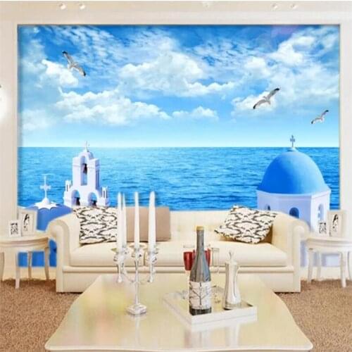 Custom wallpaper 3d photo mural Greek Aegean sea view TV background wall decorative painting papel de parede mural 3d wallpaper