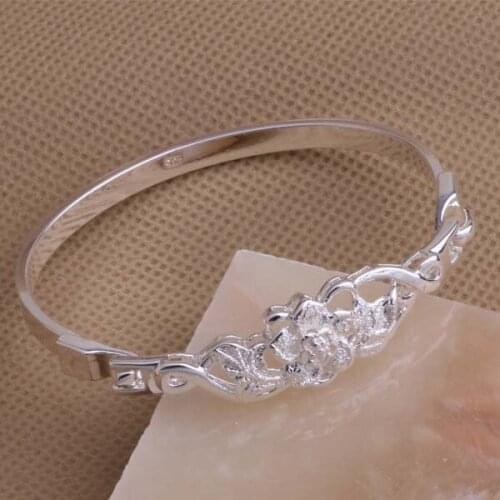 AB001 Lucky Silver Color Charm Bangle Bracelets For Women Fashion 925 Jewelry Flower Buckle Bracelet /aaqairxa Ahcaiyja