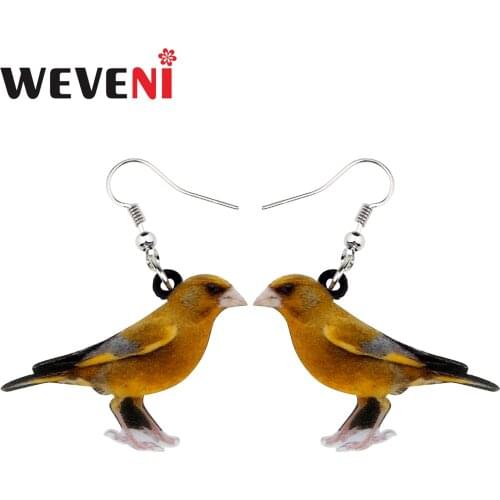 WEVENI Acrylic Greenfinch Bird Earrings Drop Dangle Unique Animal Jewelry For Women Girls Bird Lover Gift Charms Wholesale Party
