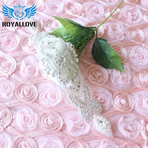 30 pieces Handmade beaded diamante applique clear rhinestone glass Pearl crystal wedding dress sash rhinestone patch DIY Craft