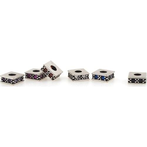 CZ Brass Retro Square Spacer Beads, Beaded Accessories, DIY Jewelry Bracelet Necklace Making Supplies 5.8x2.6MM