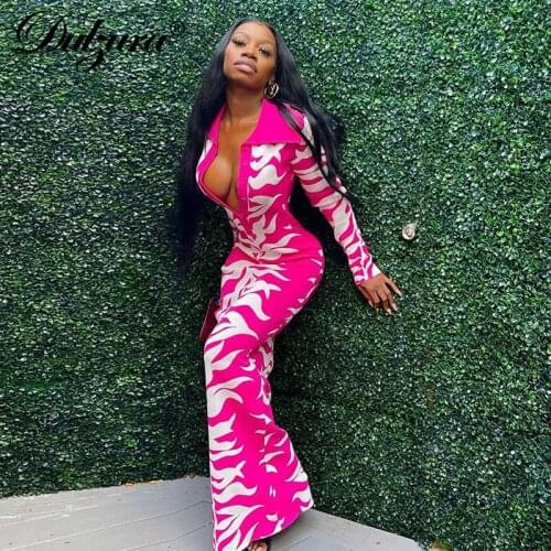 Dulzura Flore Print Women Long Sleeve V Neck Turn Down Collar Midi Dress Bodycon Sexy Streetwear Party 2021 Autumn Winter Outfit