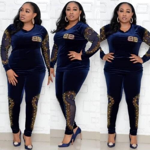 Frican Dashiki Velvet Two Piece Sets Tops Pants Women Turkey Muslim Abaya Abaya Ramadan Moroccan Kaftan Islamic Clothing Sets