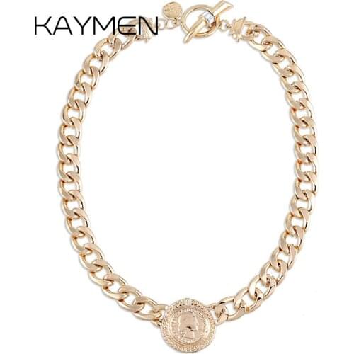 KAYMEN Fashion Golden and Rhinestones Queen Coin Necklace Pendant For Girl Wholesale Price Choker Chain Necklace NK-00960