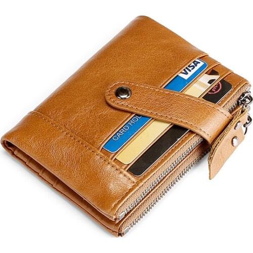 Wallet Genuine Leather Wallet Mini Purse Mens Wallet Card Holder Coin Purse Casual Double Zipper Male Clutch Fashion Brand