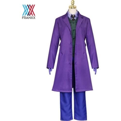 Movie The Dark Knight Costume Joker Heath Ledger Shirt Trench Uniform Suits Cosplay Purple Jacket Pants Full Sets The Joker Men