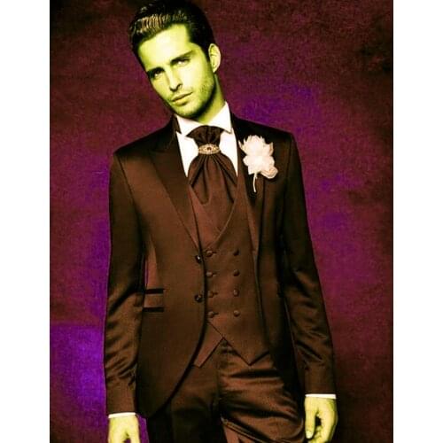 Handsome Groomsmen Peak Lapel Groom Tuxedos Mens Wedding Dress Man Jacket Blazer Prom Dinner (Jacket+Pants+Tie+Vest) A592