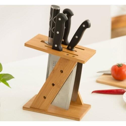 Creative Kitchen Bamboo Tool Holder Knife Rack Portable Creative Z Shape Knives Storage Rack Tool Wood Knife Stand Blocks