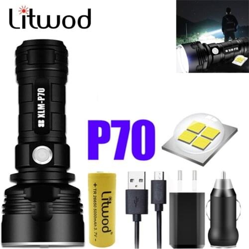 LIitwod xhp70.2 250000cd Powerful LED Flashlight USB Rechargeable 18650 26650 battery Brightest torch lamp for Camping fishing