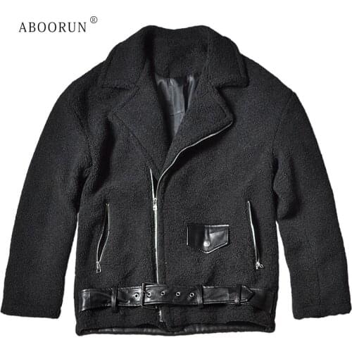 ABOORUN Mens Fashion Black Velvet Jacket Long Zippers Motorcycle Coat High Quality Winter Outerwear for Male