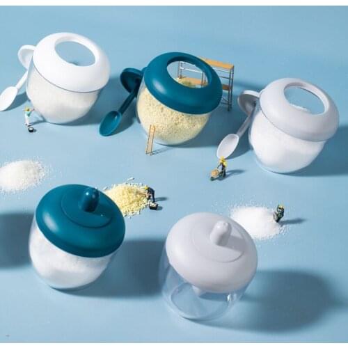 Spice Jar with Lid Spoon Set Plastic Herb Condiment Tins Salt Storage Container Seal Box Pepper Seasoning Cans Kitchen Organizer