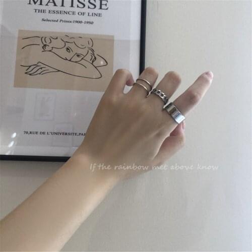 Hip Hop Punk Silver Color Three Ring Sets For Women Men Adjustable Simple Design Twist Copper Rings Jewelry A855