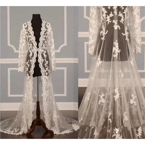 New Elegant Long Lace Appliques Wraps Wedding Jacket Handmade Bridal Shawls Cape Sheer Coat Wedding Accessories Custom Size