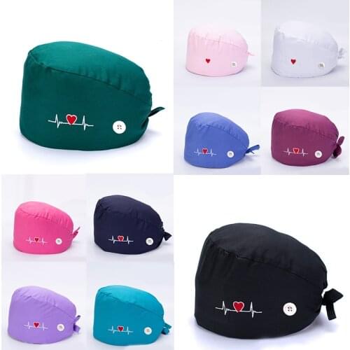 2021 New Heart Embroidery Nurse Hat For Women Men Gorros Quirurgic Salon Pharmacy Baotou Caps Lab Pet Doctor Cap