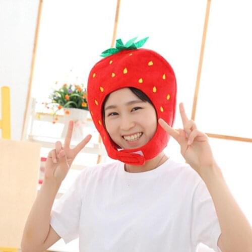 Novelty Fruit Strawberry Hat Funny Plush Hat Head Cover Cosplay Party Props For Halloween Christmas Accessories