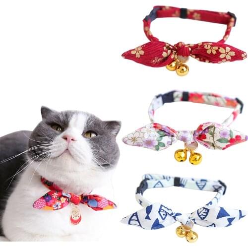 Bowtie Cat Collar Breakaway with Bell Unique Bunny Ears Safety Kitten Collar Chinese Lucky Pendant Light Weight Soft Durable