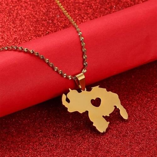 Stainless Steel Venezuela Old Maps Gold Color Pendant Necklace for Women Girls Jewelry