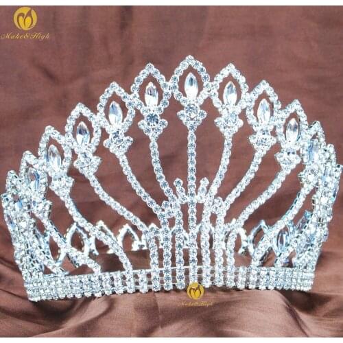 Stunning Large Tiara Full Round Hair Crown 5" Clear Rhinestones Crystal Headband Wedding Bridal Beauty Pageant Party Costumes