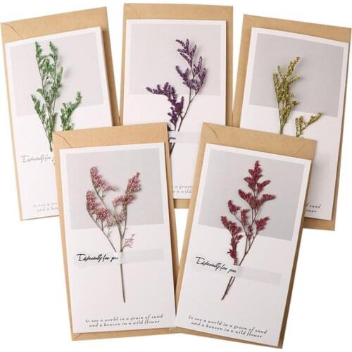 DIY Flowers Invitation Card Dried Flowers Card Fathers Day Handwritten Blessing Thanksgiving Day Greeting Card Invitation Card