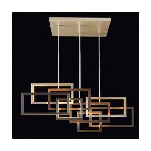 Nordic design sense New restaurant Post-modern luxury chandelier Creative concept Square decoration bar golden lamp