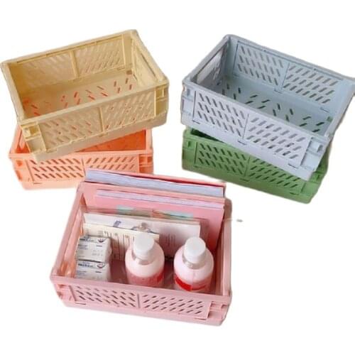 Mini Folding Plastic Storage Container Desktop Organizing Basket Toy Basket for Small Things Desk Storage Room