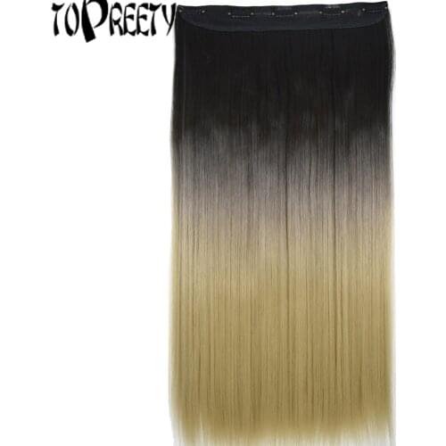 TOPREETY Heat Resistant Synthetic Hair Ombre Colors Straight 5 Clips on clip in Hair Extensions