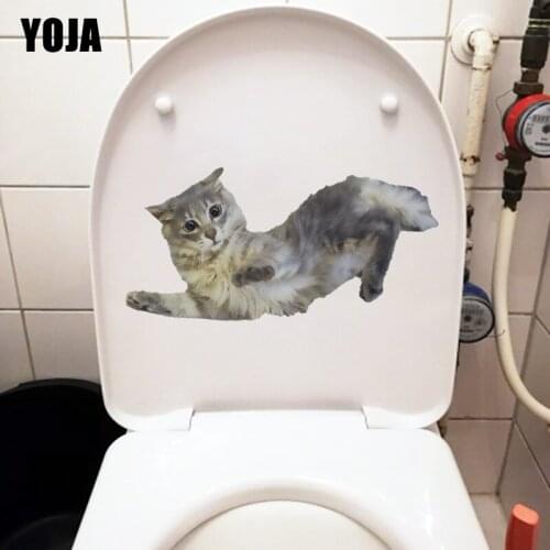 YOJA 22.5X11CM Cute Funny Cat Baby Bedroom Wall Sticker Lovely Animal Bathroom Decor Toilet Seat Decal T1-2351