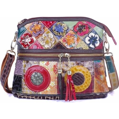 Womens Leather Bags European and American Fashion Popular Cowhide Messenger Bag Snakeskin Color Contrast Single-Shoulder Bag