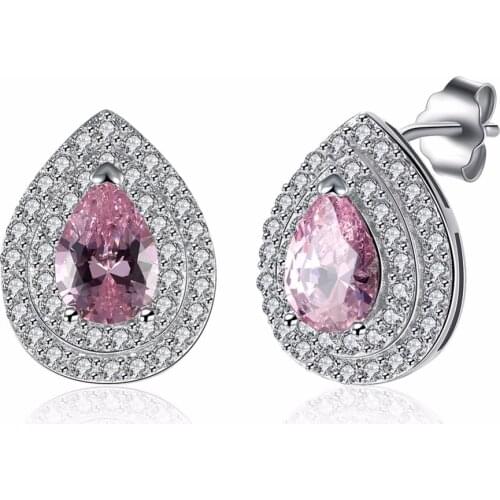 925 sterling silver water drop inlaid powder zircon earrings womens luxury jewelry earrings real silver earrings