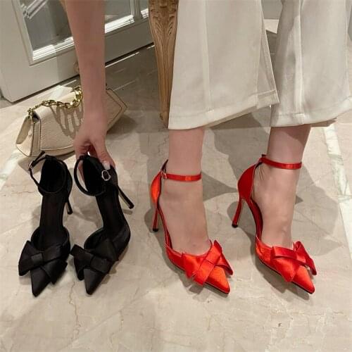 Bowknot womens shoes summer and autumn new stiletto high-heeled shoes with buckle sandals shallow mouth single shoes