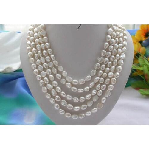 Women Jewelry 100inch / 256cm Necklace 10mm White Baroque pearl necklace rhinestone stud earring Natural Freshwater pearl