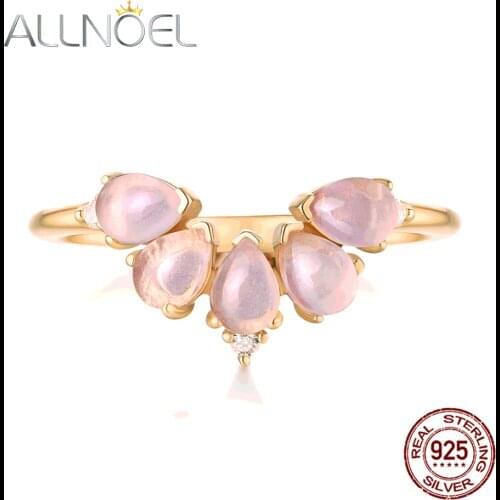 ALLNOEL 2019 Real 925 Sterling Silver Ring For Women 100% Natural Rose Quartz Blue Topaz Labradorite Gemstone Stack Fine Jewelry