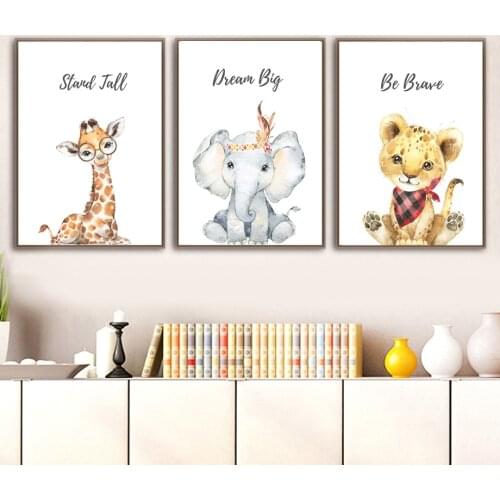 Giraffe Elephant Zebra Lion Hippo Nursery Wall Art Canvas Painting Nordic Posters And Prints Wall Pictures Baby Kids Room Decor