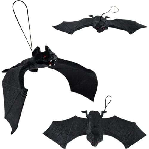 1pc Halloween Bat Horror Prop Rubber Simulated Black Bat Pendant Halloween Hanging Decoration Haunted House Wall Window Decor