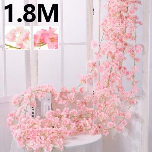 180cm Artificial Cherry Blossom Vine Hanging Flowers for Wall Decoration Rattan Fake Plants Garland Romantic Wedding Home