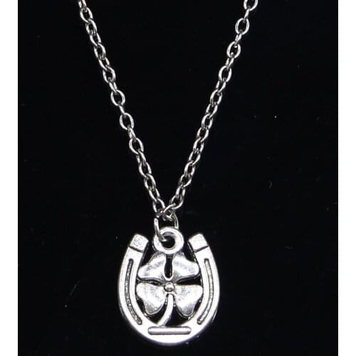 20pcs New Fashion Necklace 18x15mm horseshoe lucky clover Pendants Short Long Women Men Colar Gift Jewelry Choker